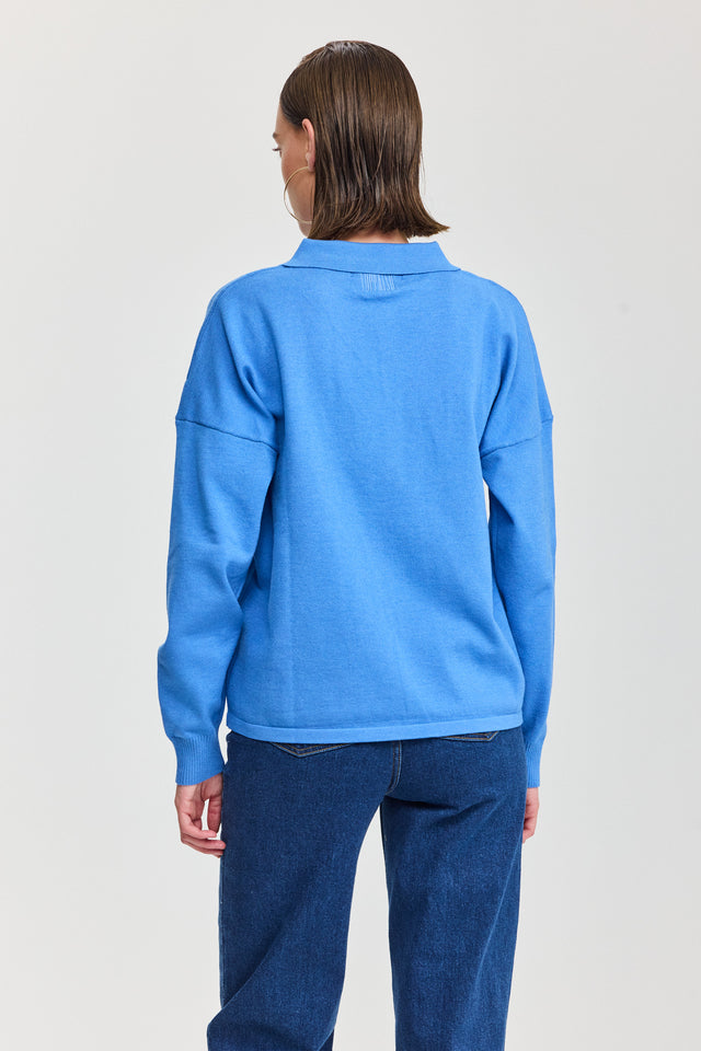 חולצת סריג אפוגאטו פולו ארוכה כחולה