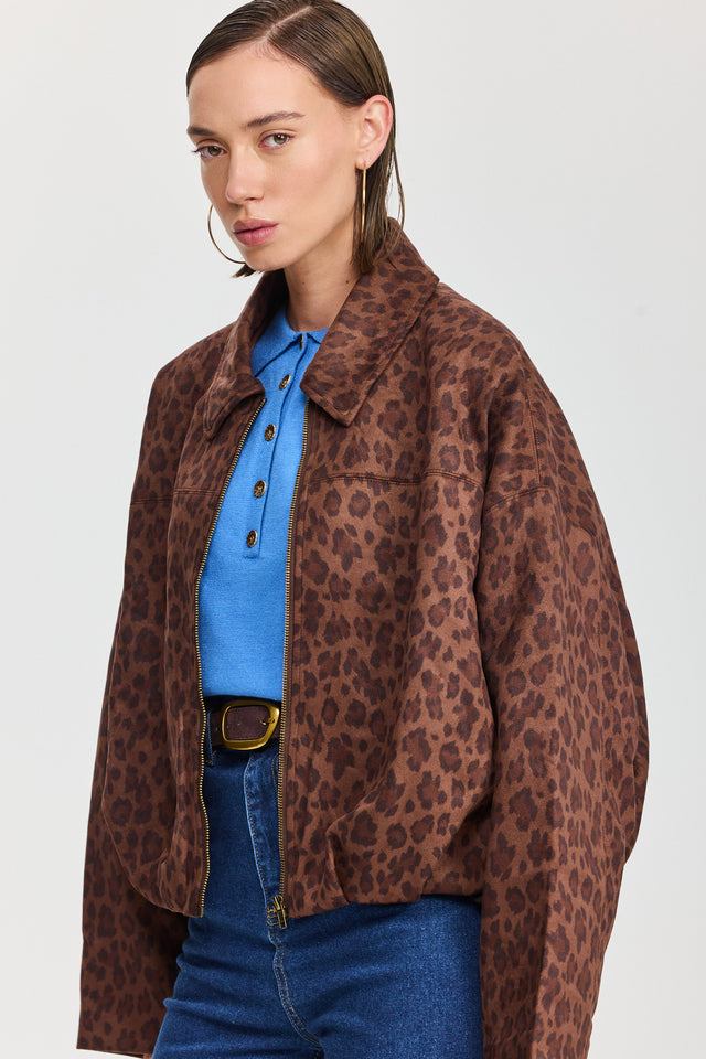 ז'קט בומבר זמש לאטה זיפר מנומר