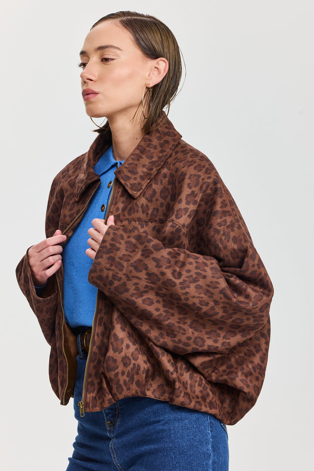 ז'קט בומבר זמש לאטה זיפר מנומר