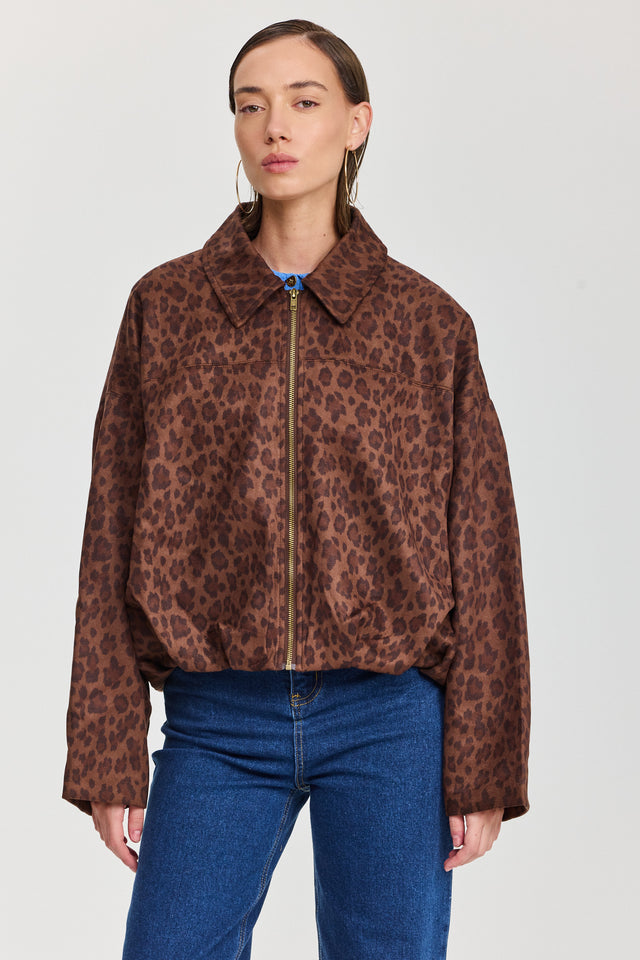 ז'קט בומבר זמש לאטה זיפר מנומר