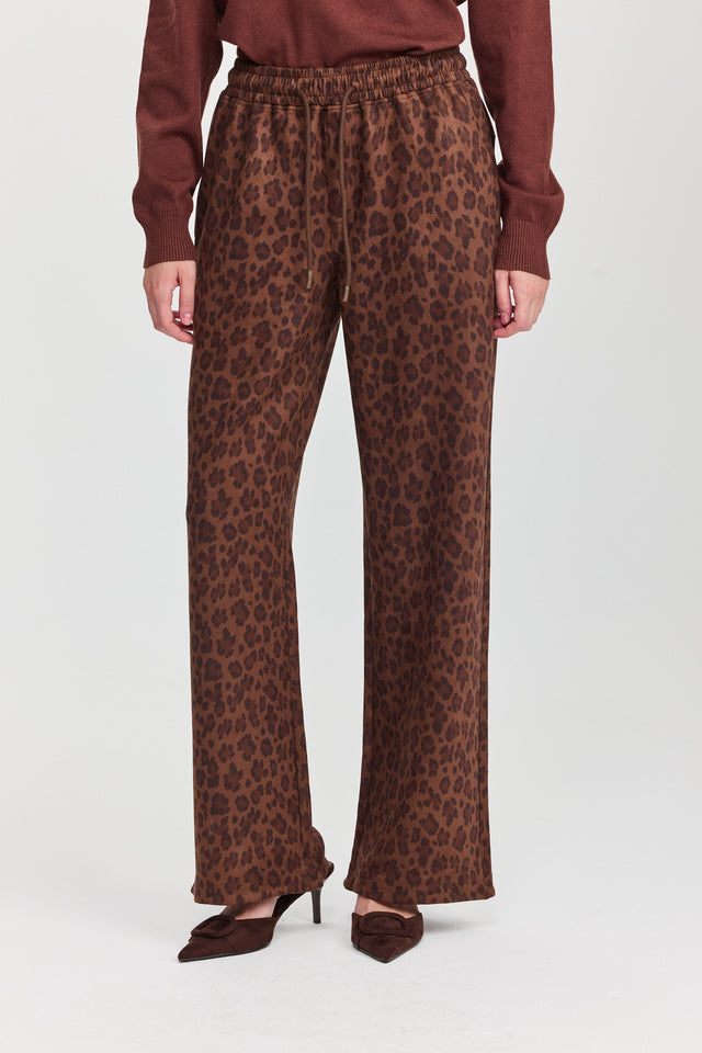 מכנסיים מתרחבים מזמש מנומר עם גומי ושרוכים