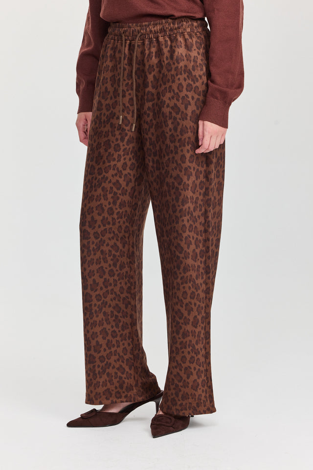 מכנסיים מתרחבים מזמש מנומר עם גומי ושרוכים