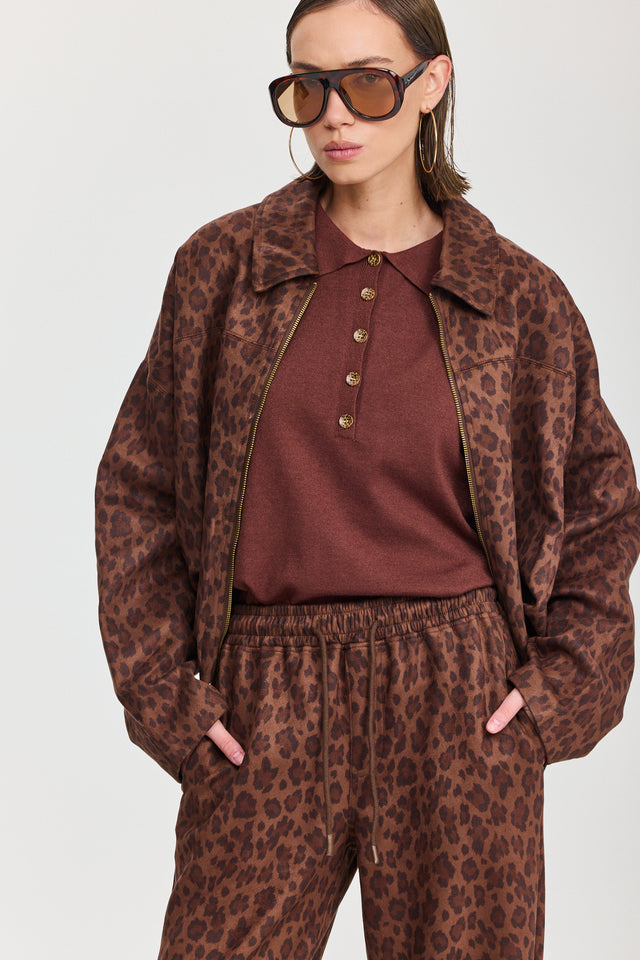 ז'קט בומבר זמש לאטה זיפר מנומר