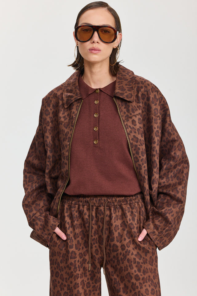 ז'קט בומבר זמש לאטה זיפר מנומר