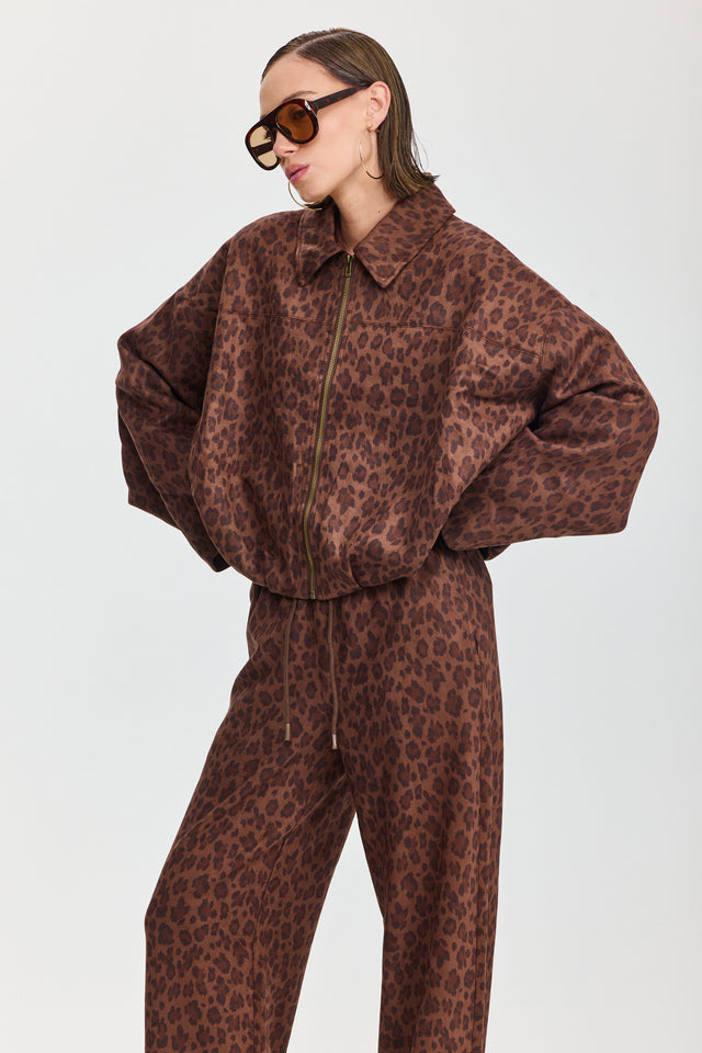 ז'קט בומבר זמש לאטה זיפר מנומר