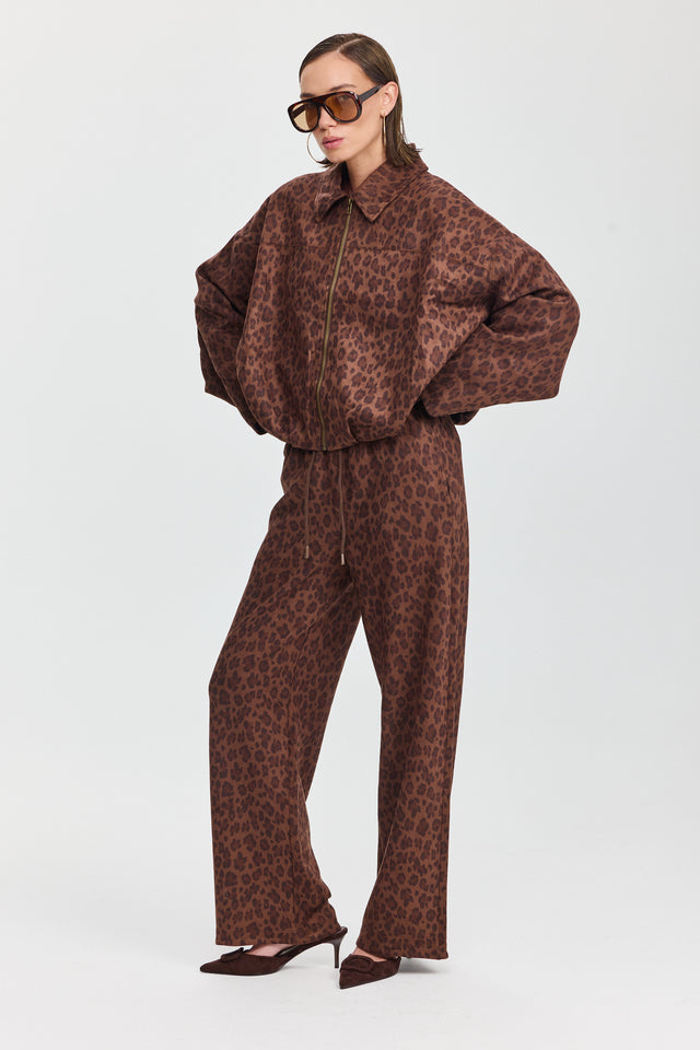 ז'קט בומבר זמש לאטה זיפר מנומר