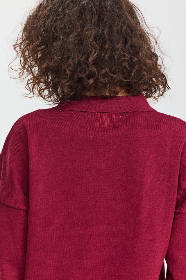 חולצת סריג אפוגאטו פולו ארוכה ברגנדי