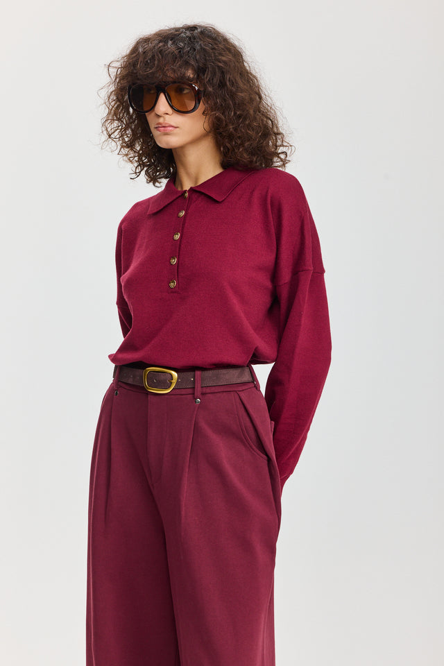 חולצת סריג אפוגאטו פולו ארוכה ברגנדי