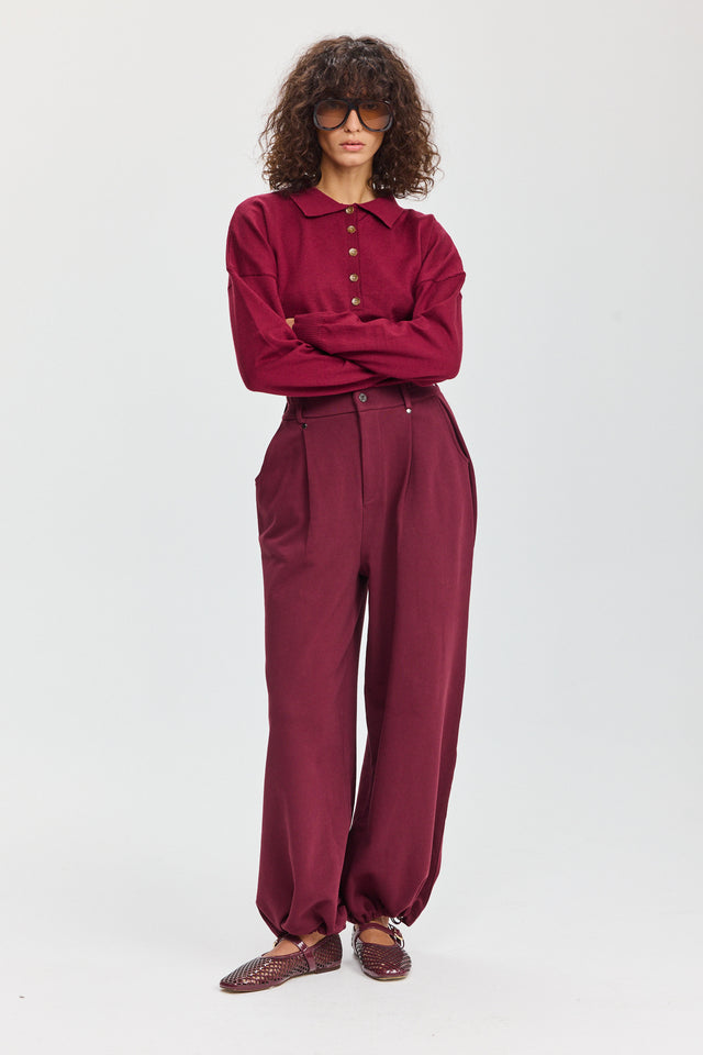 מכנסי קראמבל סווטשירט מתרחבים דיטייל מחויט בורגנדי