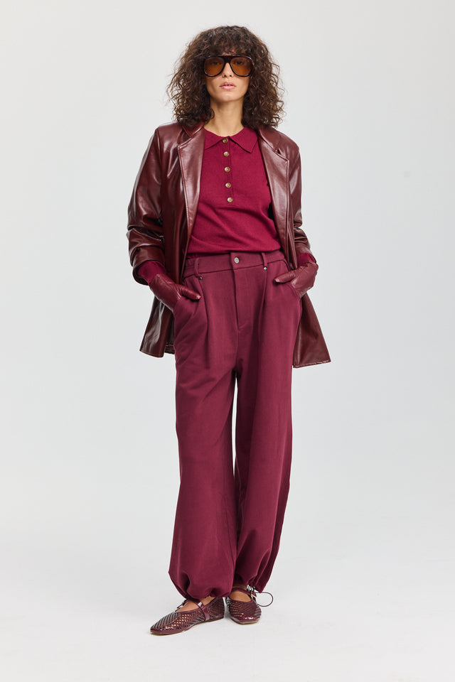 חולצת סריג אפוגאטו פולו ארוכה ברגנדי