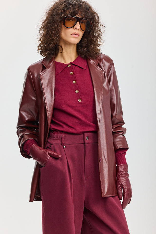 חולצת סריג אפוגאטו פולו ארוכה ברגנדי