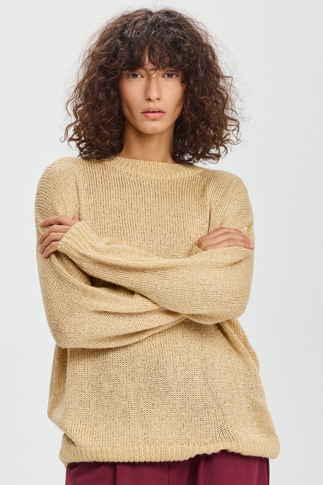 סוודר מרשמלו פייטים קרמל