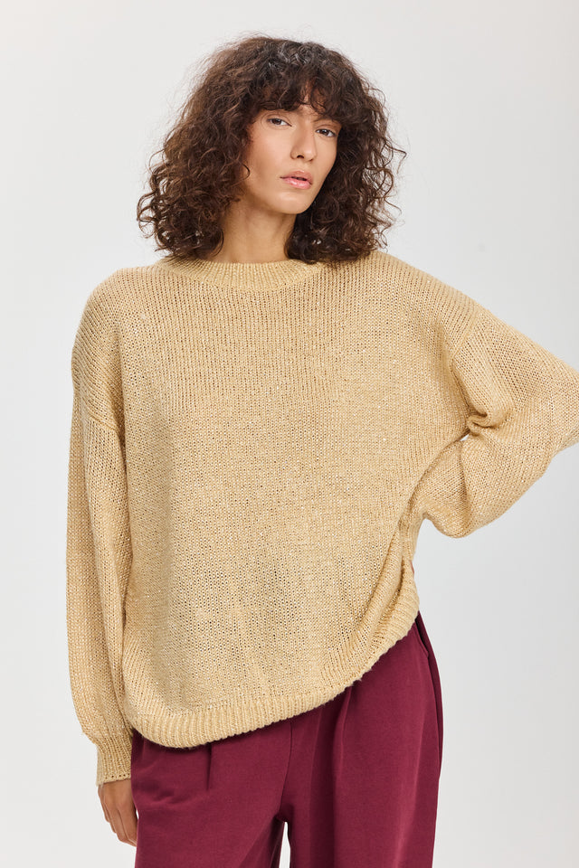 סוודר מרשמלו פייטים קרמל