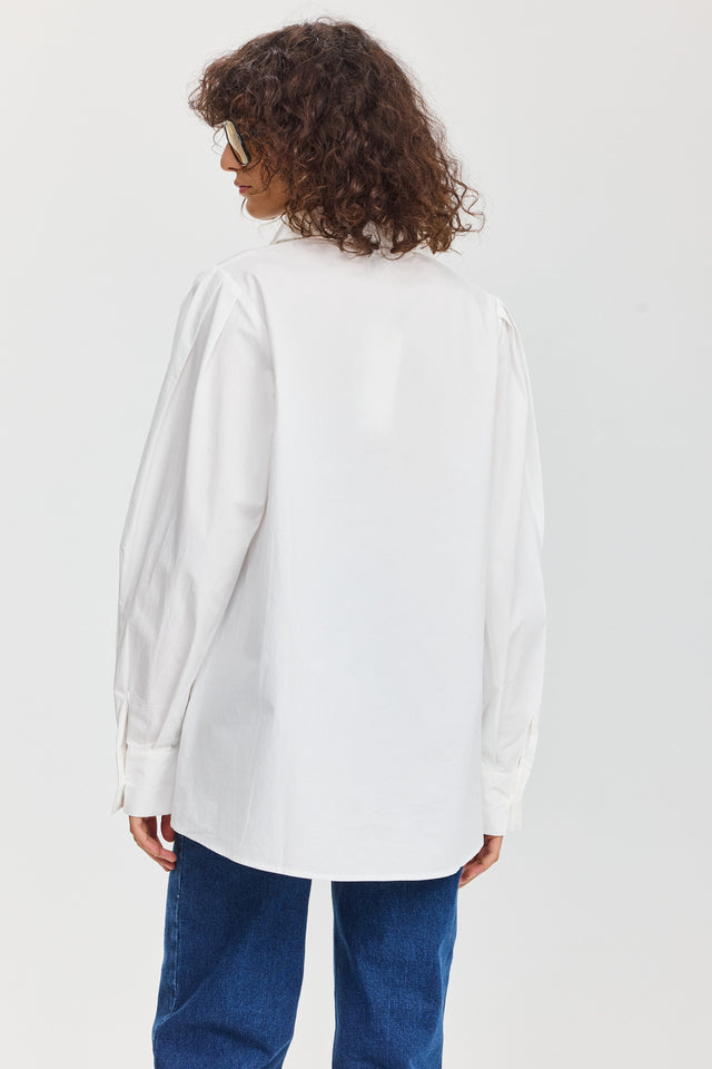 חולצה מכופתרת אלמונד כותנה ארוכה לבנה