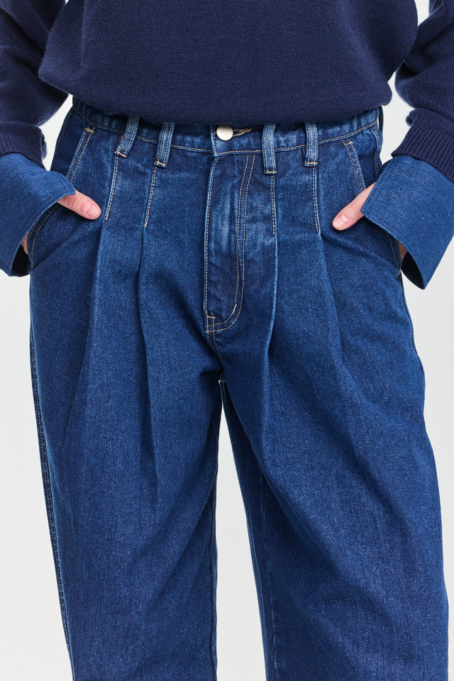 מכנסי ג'ינס מאפין מחוייטים כחולים