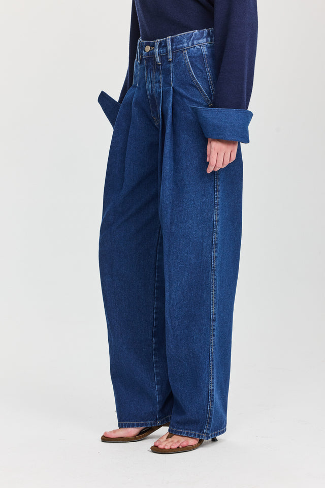 מכנסי ג'ינס מאפין מחוייטים כחולים