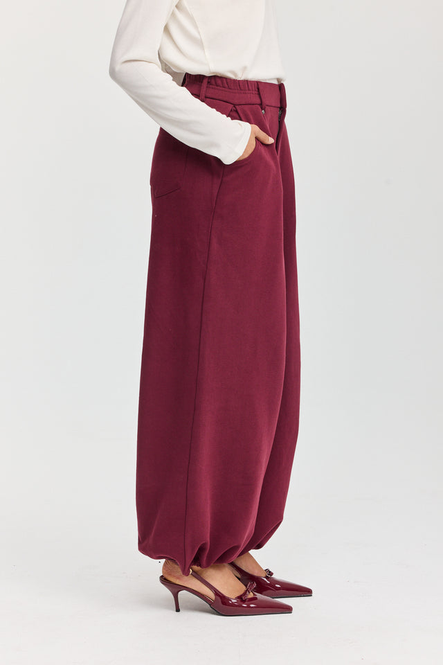 מכנסי קראמבל סווטשירט מתרחבים דיטייל מחויט בורגנדי