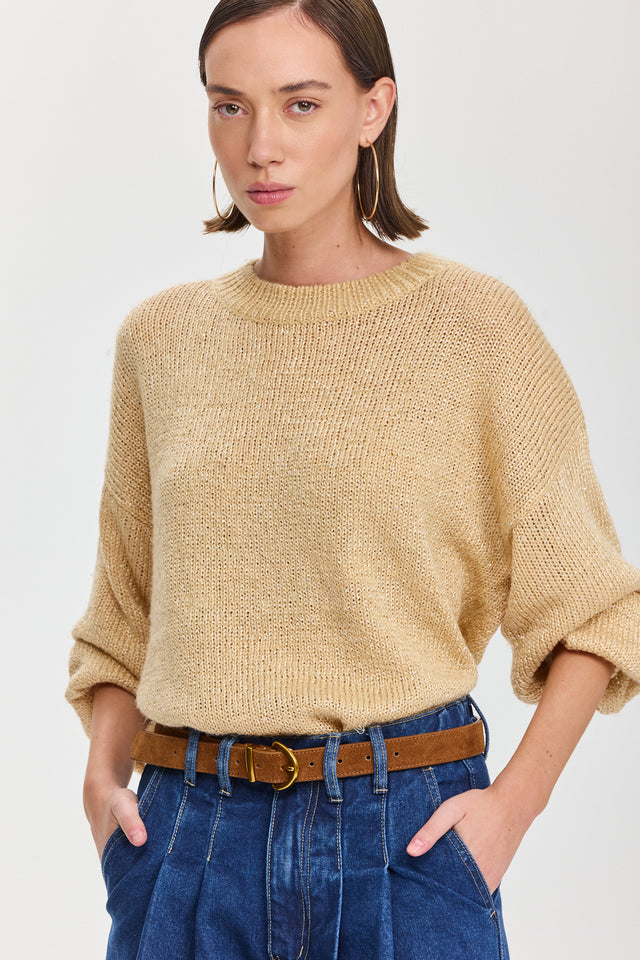 סוודר מרשמלו פייטים קרמל