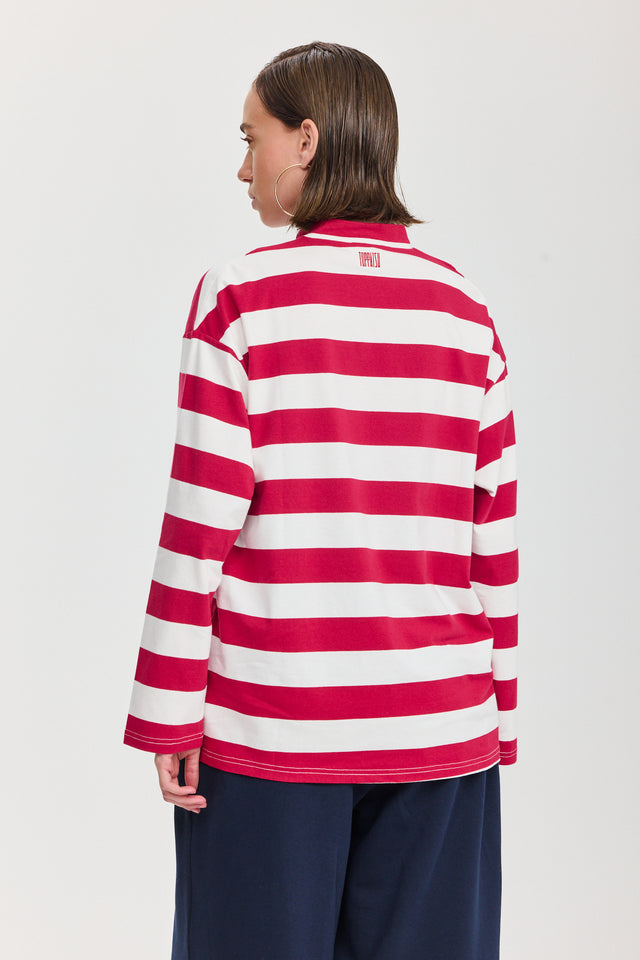 חולצת זיפר פסים שרוול ארוך אדום לבן