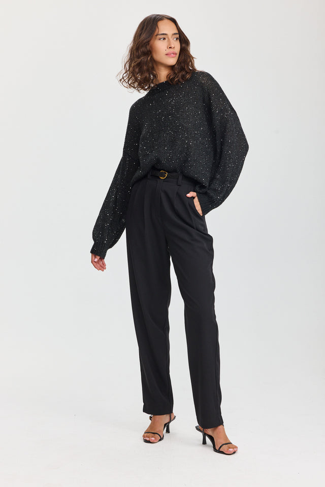 מכנסיים מחוייטים סינמון גומי במתניים שחורים