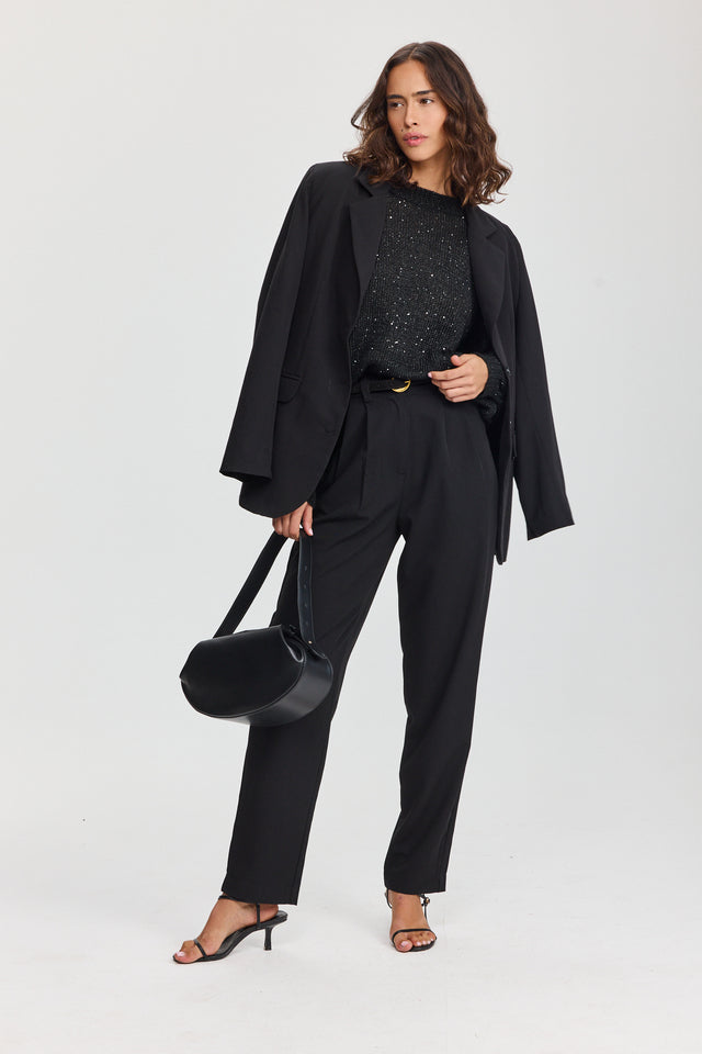 מכנסיים מחוייטים סינמון גומי במתניים שחורים