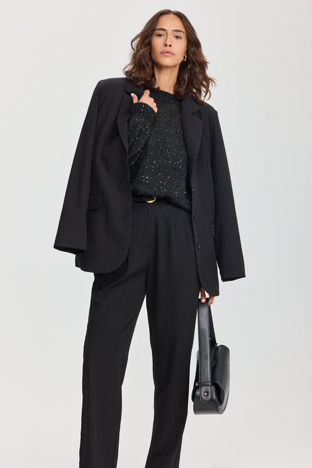 מכנסיים מחוייטים סינמון גומי במתניים שחורים