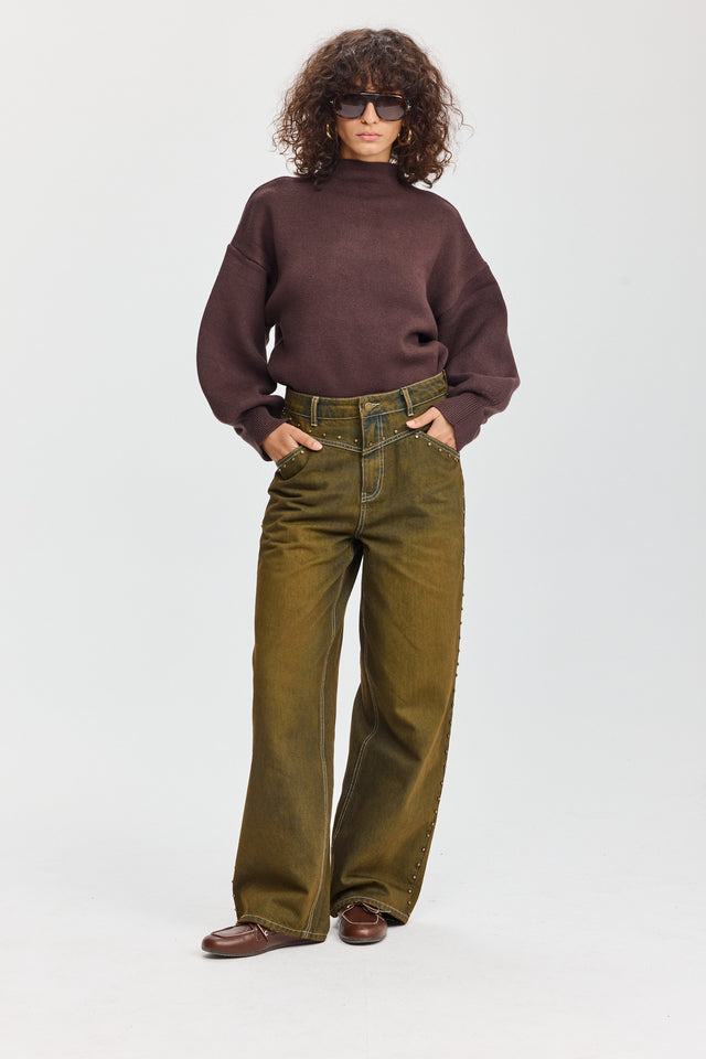 מכנסי ג'ינס ברנדי ניטים ברונזה