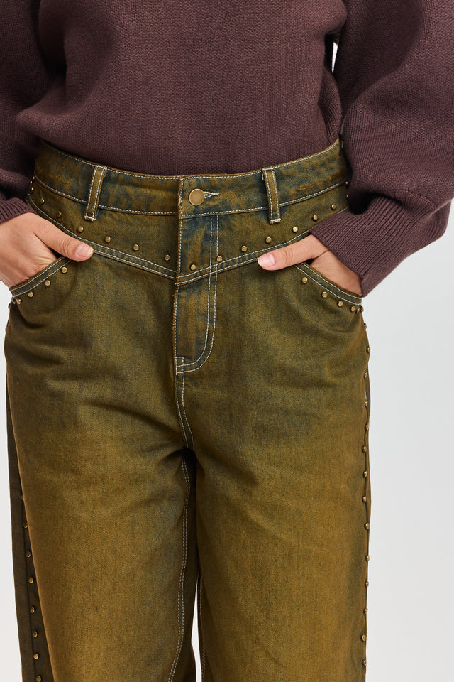 מכנסי ג'ינס ברנדי ניטים ברונזה