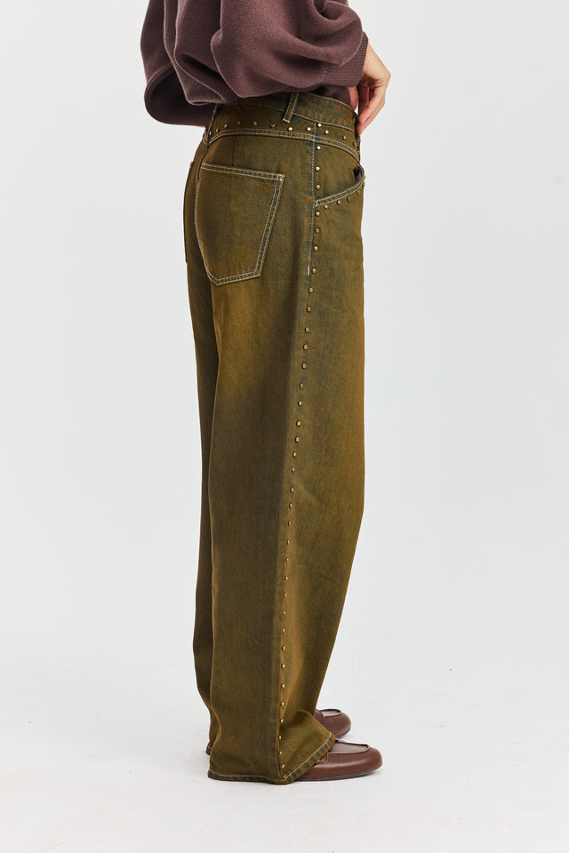 מכנסי ג'ינס ברנדי ניטים ברונזה