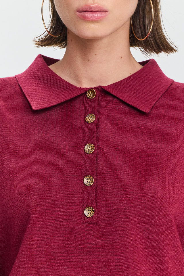 חולצת סריג אפוגאטו פולו ארוכה ברגנדי