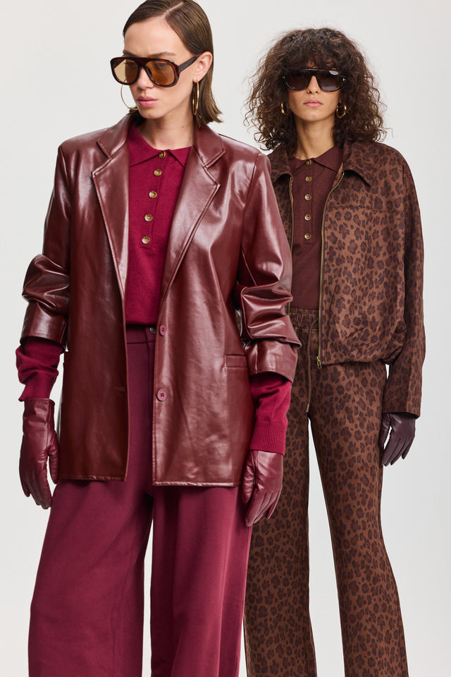 מכנסיים מתרחבים מזמש מנומר עם גומי ושרוכים