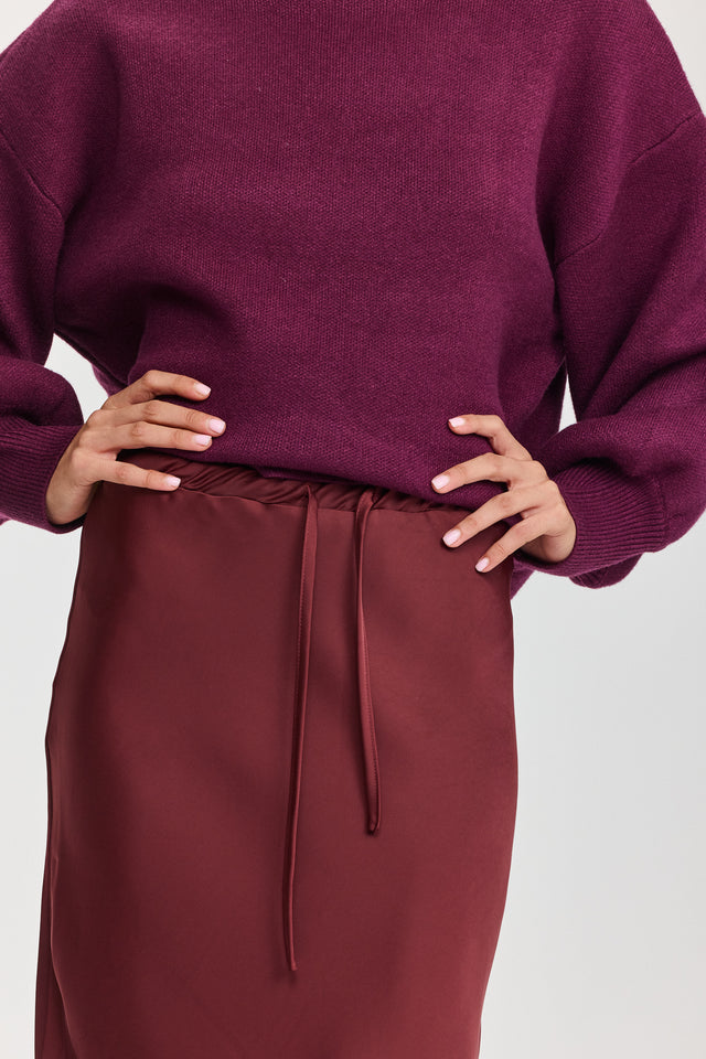 חצאית סאטן גאנאש תחרה בורגנדי