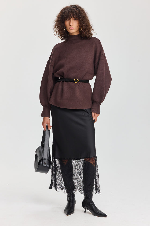 חצאית סאטן גאנאש תחרה שחורה