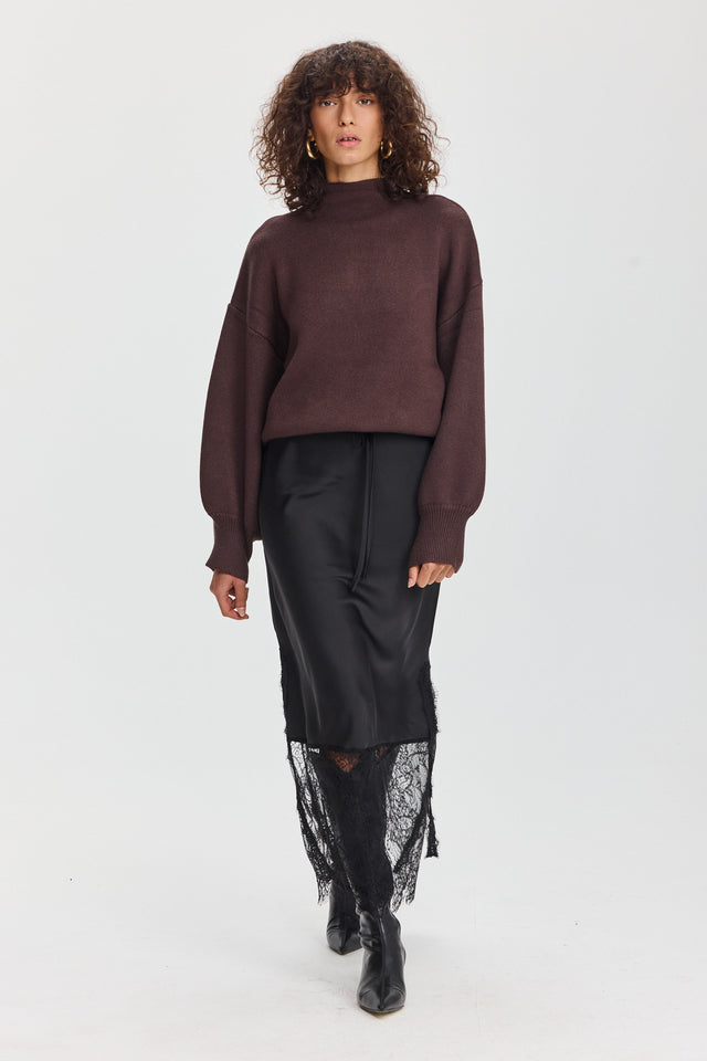 חצאית סאטן גאנאש תחרה שחורה