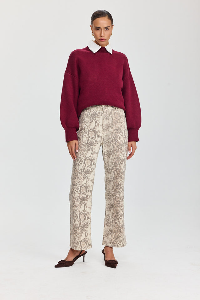 מכנסי ג'ינס נחש אפור שמנת