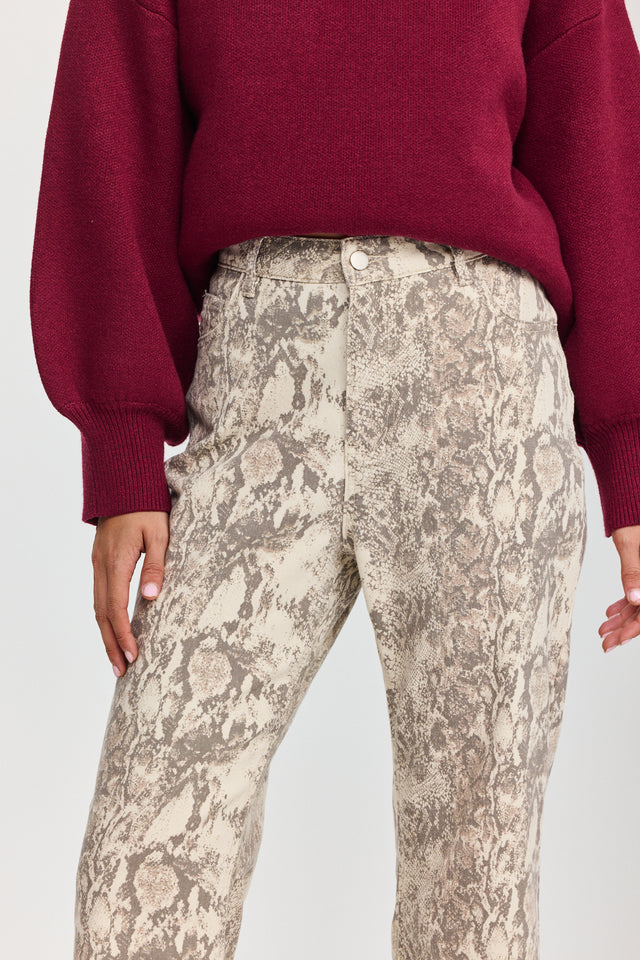 מכנסי ג'ינס נחש אפור שמנת