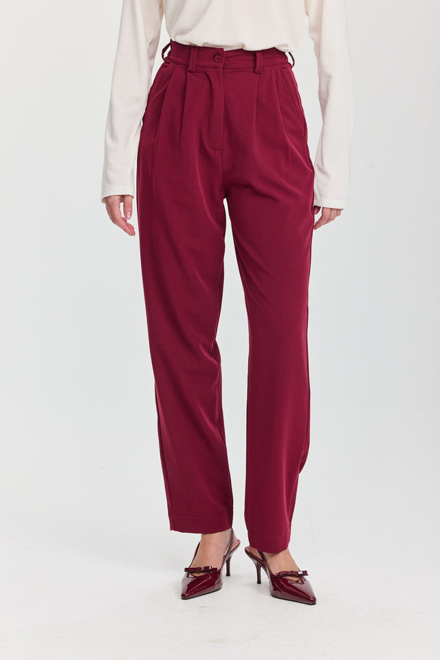 מכנסיים מחוייטים סינמון גומי במתניים בורגנדי