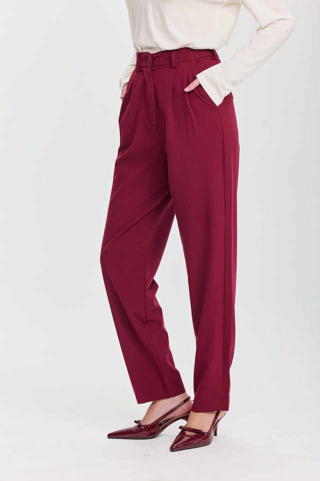 מכנסיים מחוייטים סינמון גומי במתניים בורגנדי