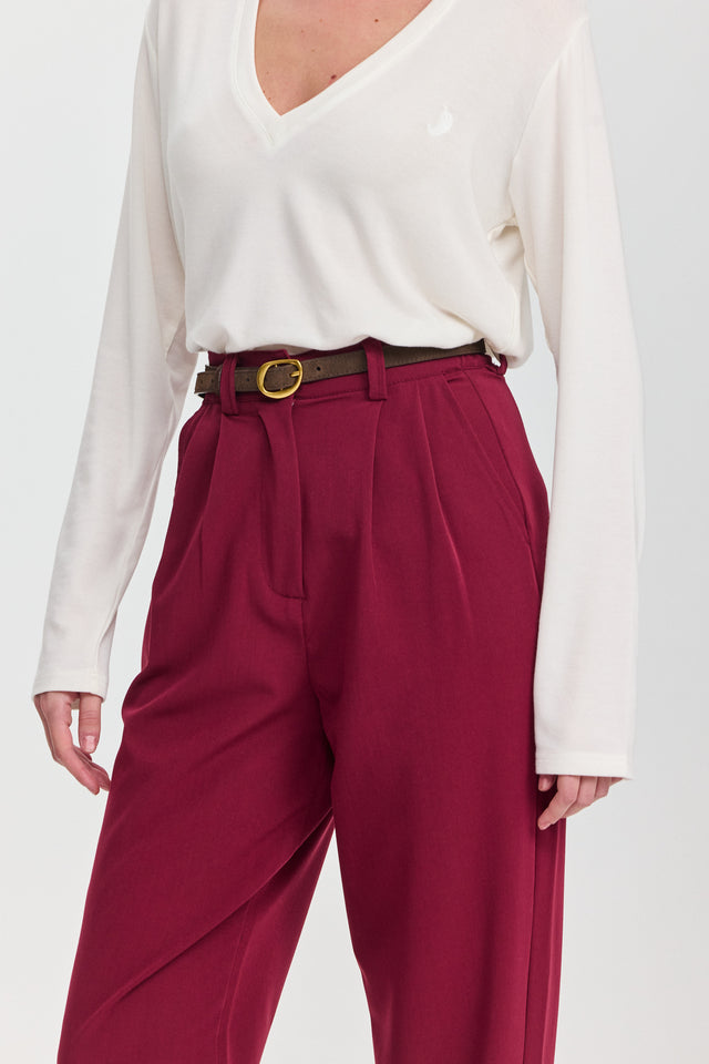 מכנסיים מחוייטים סינמון גומי במתניים בורגנדי