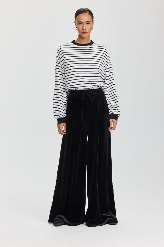 סווטשירט פודינג שרוולים תפוחים פסים שחור לבן