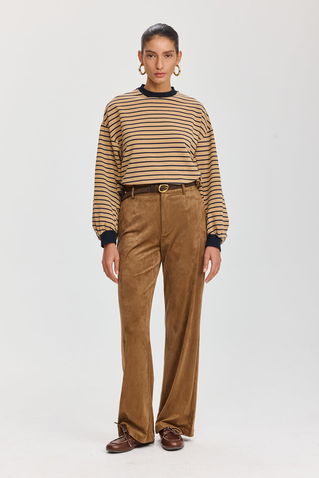 סווטשירט פודינג שרוולים תפוחים פסים מוקה שחור