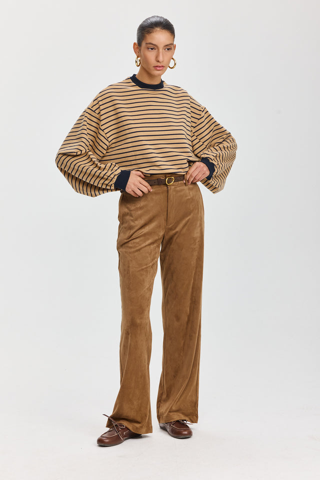 סווטשירט פודינג שרוולים תפוחים פסים מוקה שחור