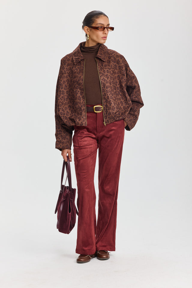 ז'קט בומבר זמש לאטה זיפר מנומר