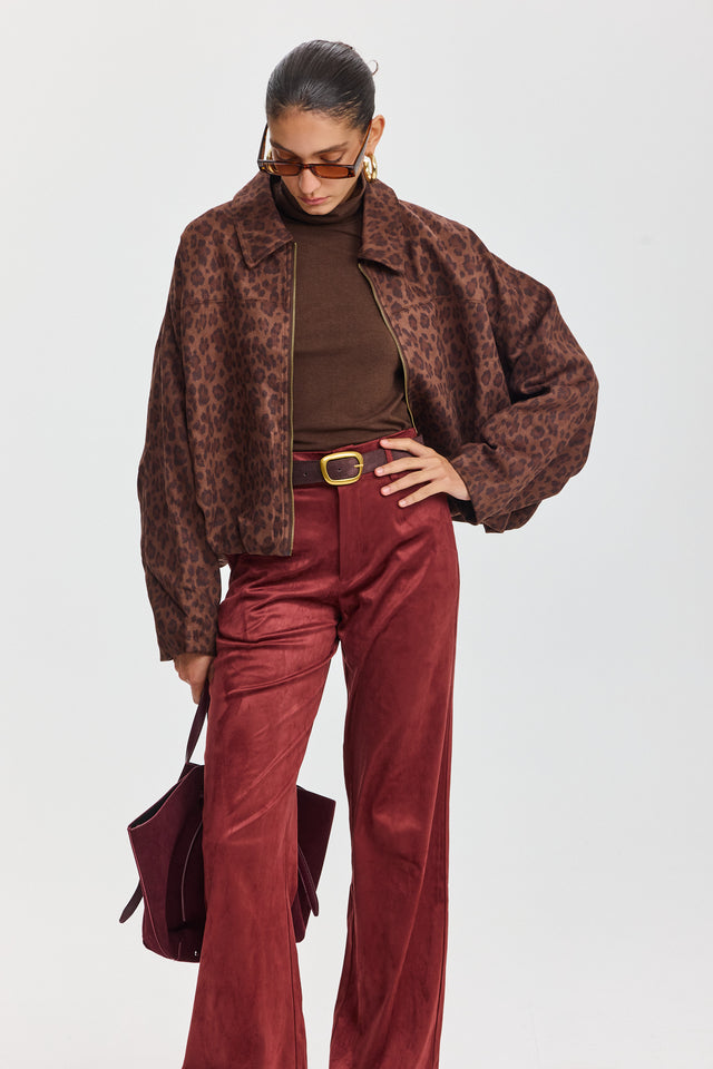 ז'קט בומבר זמש לאטה זיפר מנומר