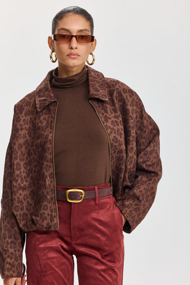 ז'קט בומבר זמש לאטה זיפר מנומר