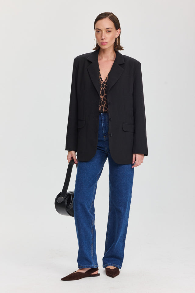 חולצת וי כיווצים ארוכה מנומר חום