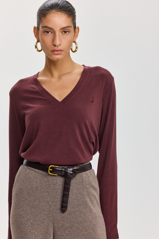 חולצת קוקיז מפתח וי בורגנדי