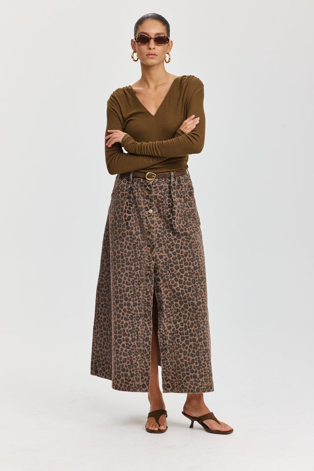 חצאית ג'ינס קמפרי A כפתורים מנומרת