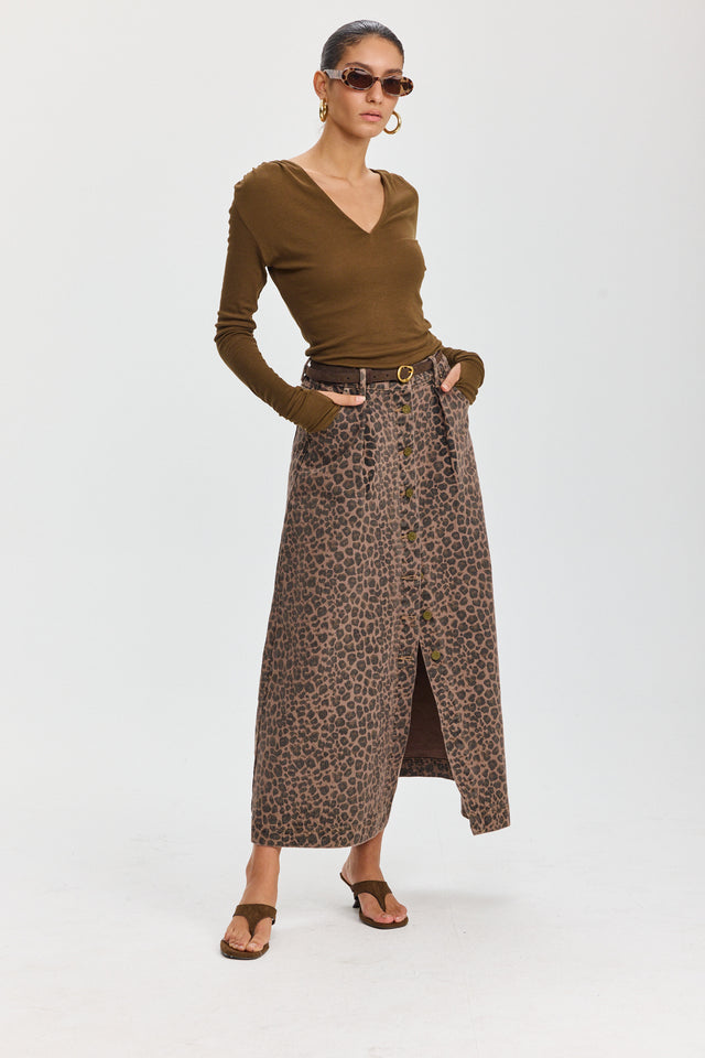 חצאית ג'ינס קמפרי A כפתורים מנומרת