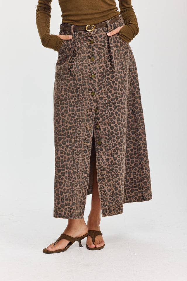 חצאית ג'ינס קמפרי A כפתורים מנומרת